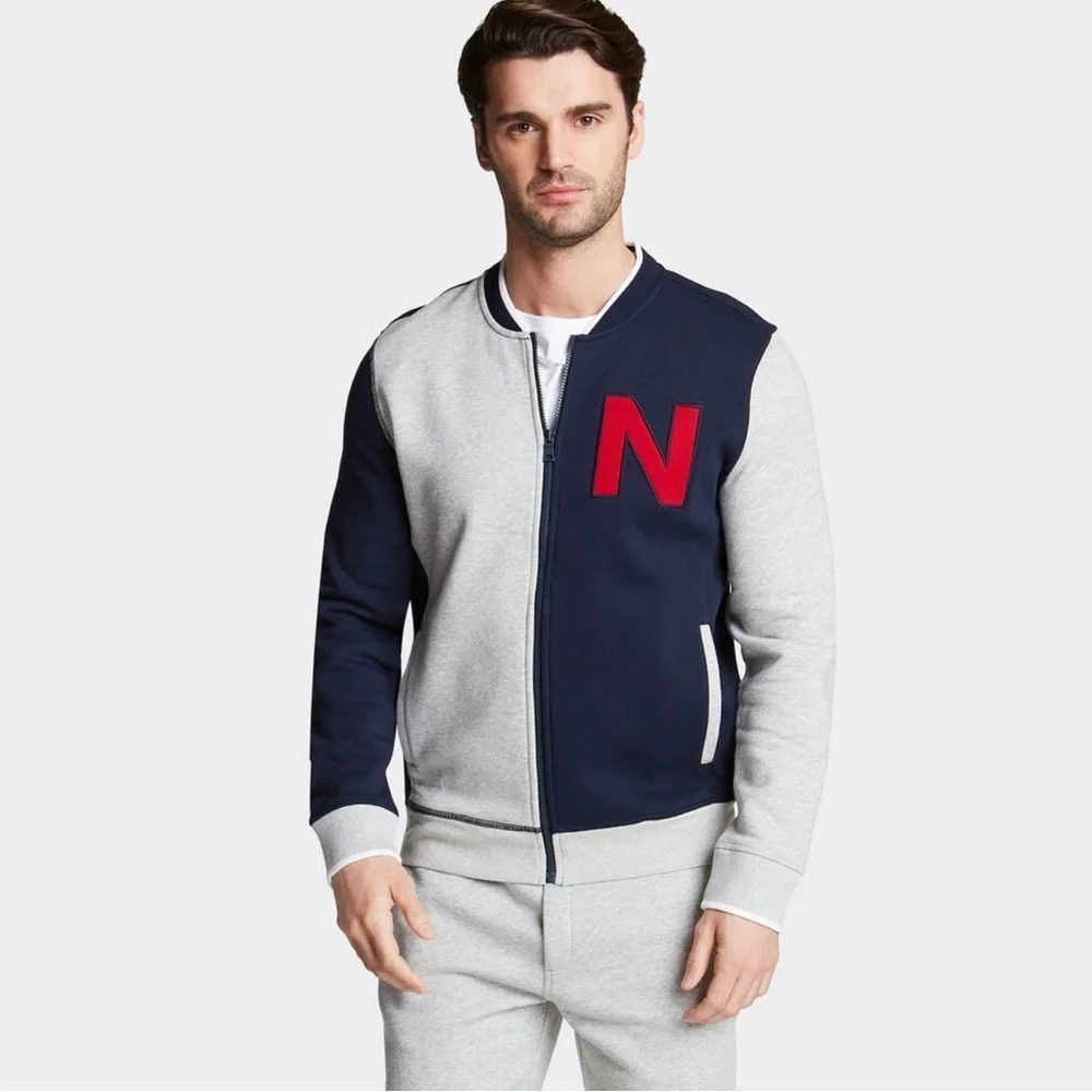 Nautica Men’s XXL Colorblock Full-Zip Jacket Navy/Grey Red “N” Patch Preppy